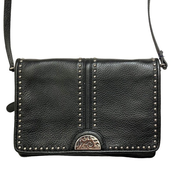 Brighton Pretty Tough Black Leather Studded Crossbody Bag